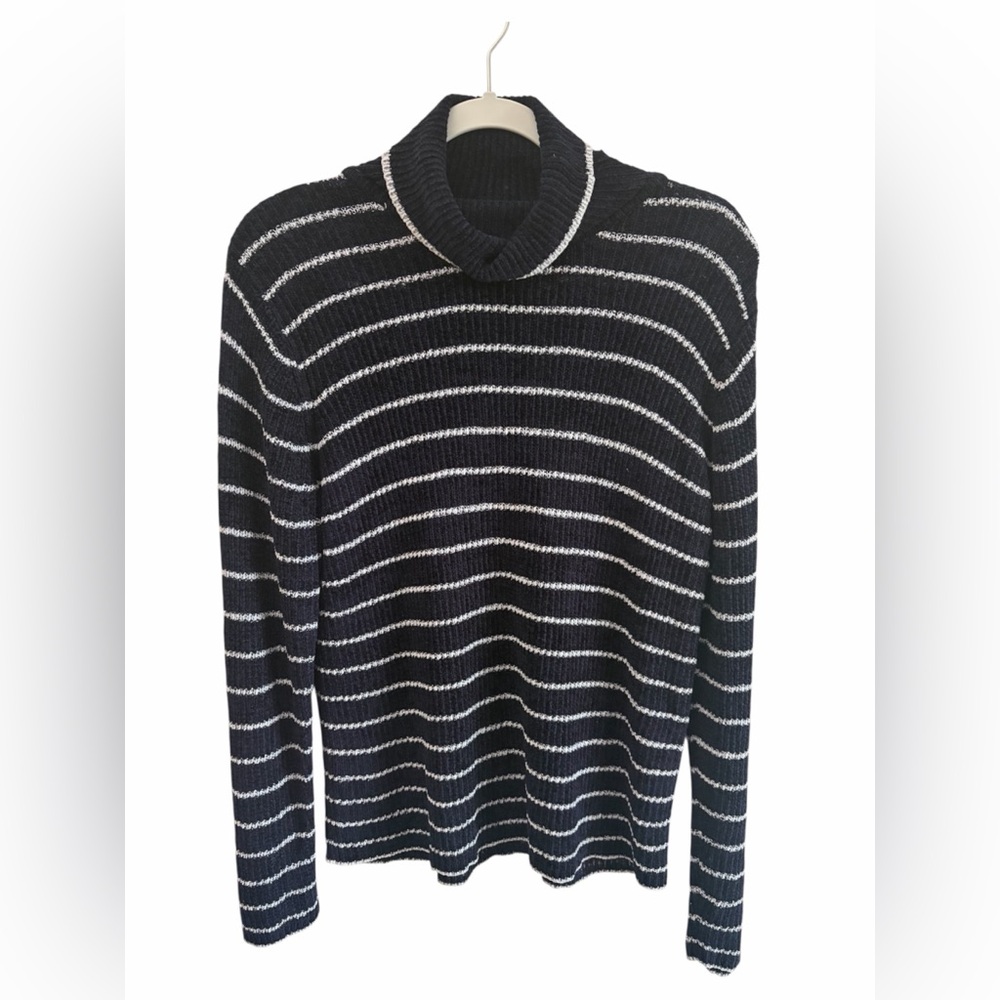 VTG Brooks Brothers Navy & White Striped Turtleneck Sweater L Preppy Fisherman
